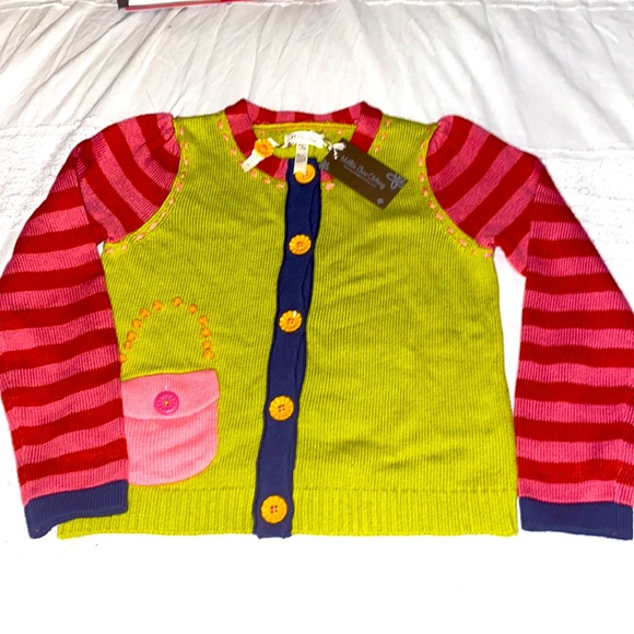 Matilda Jane Other - NWT Matilda Jane lime green / pink stripe sleeve / daisy sweater, size 8 🌻